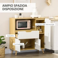 HOMCOM Mobiletto per Microonde con Ripiano Aperto, Armadietti e Cassetto, 90x40x98.5cm Bianco e Legno(m-4)