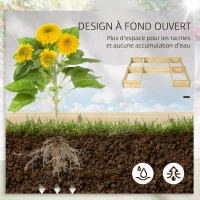 Outsunny Lot de 5 bacs jardinières potagers modulables pour extérieur en bois de sapin, dim. 230L x 230l x 28H cm bois naturel(m-6)