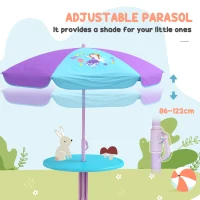 Outsunny 4PCs Kids Garden Furniture Set w/ 2 Seater Garden Swing Chair with Adjustable Canopy, Childrens Table and Chair Set with Parasol, for Toddler Girls 3-6 Years Old(m-4)