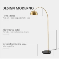 HOMCOM Lampada da Terra ad Arco con Paralume Regolabile e Base Rotonda in Acciaio, 30x100x167cm, Oro e Nero(m-5)