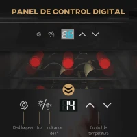 HOMCOM Vinoteca 18 Botellas 50L con Luz LED Pantalla Táctil Digital Control de Temperatura Puerta de Vidrio y 5 Estantes Negro(m-7)