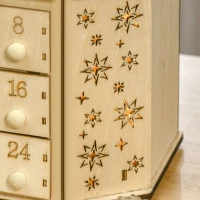 HOMCOM Adventskalender Weichnachtsdekoration Weihnachtsdeko, 24 Schubladen, LED-Lichter, 39 cm x 9 cm x 42 cm, Weiß + Grün(m-8)