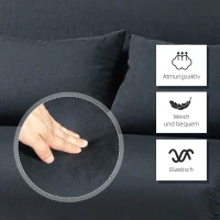 HOMCOM Schlafsofa, 5-fach verstellbar, Wildlederimitat, Stahlrahmen, inkl. Kissen, Schwarz(m-7)