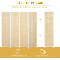HOMCOM Biombo de 4 Paneles Plegable 180x180 cm Separador de Ambientes Tejido a Mano de Bambú Decoración para Salón Blanco(m-6)