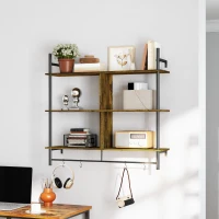 HOMCOM Three-Tier Floating Shelf - Brown/Black(m-7)