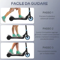 HOMCOM Monopattino Elettrico Pieghevole per Bambini 6+ Anni ad Altezza Regolabile, 71x36.5x75-80 cm, Nero e Azzurro(m-5)