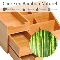 HOMCOM Boite de Rangement de Bureau - Organiseur de Bureau - 7 Compartiments, 2 tiroirs - Bambou Verni, Bambou(m-5)