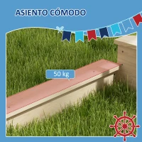 Outsunny Arenero Infantil con Toldo Volante Juguetes de Cocina y Forma de Barco Pirata para Patio Jardín 180x103x144,5 cm Natural(m-6)