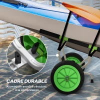 SPORTNOW Chariot de transport pour kayak stand-up paddle canoë avec largeur réglable grandes roues cadre en aluminium noir vert(m-7)