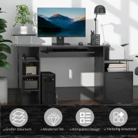 HOMCOM Computertisch Schreibtisch Bürotisch PC Tisch Arbeitstisch Kombitisch Schwarz(m-6)