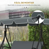 Outsunny Toldo de Repuesto para Columpio de 2/3 Plazas Toldo Recambio para Balancín Protección UV50+ 192x144 cm Gris Oscuro(m-5)