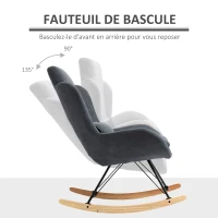 HOMCOM Fauteuil à Bascule Oreilles Rocking Chair Grand Confort accoudoirs Assise Dossier garnissage Mousse Haute densité Lin Gris(m-4)