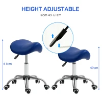 HOMCOM Saddle Stool, Height Adjustable Salon Chair for Massage Spa, Faux Leather, Dark Blue(m-4)