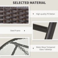 Outsunny Set da Giardino da 3 Pezzi con 2 Sedie e Tavolo Rotondo Pieghevoli, Piano in Vetro Temperato, in Rattan Sintetico, Color Cioccolato(m-6)