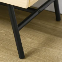 HOMCOM Meuble TV 2 portes cannage en rotin 2 niches avec 2 passe-câbles - pieds métal noir 150 x 39 x 48,3 cm naturel(m-8)