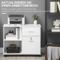 Vinsetto Büroschrank Druckerschrank, abschließbare Schublade, 5 Rollen, Weiß, 80 x 40 x 66,5cm(m-4)