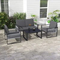 Outsunny Four-Piece Aluminium Garden Dining Set, with Cushions(m-7)