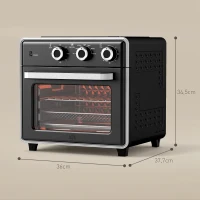 HOMCOM Minibackofen, 20L, 5 Funktionen, 360° Heißluft, Grillrost, Krümelblech, Schwarz(m-3)