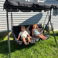 Outsunny Balancelle de Jardin 3 Places Toit Inclinaison réglable Coussins Assise et Dossier 1,72L x 1,1l x 1,53H m Acier Noir Polyester Noire(m-9)