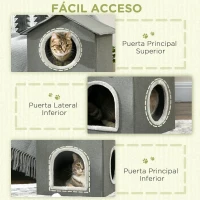 PawHut Cama para Gatos de 2 Niveles Cueva para Gatos con 3 Puertas y Cojines Lavables 42x46x59,5 cm Gris(m-6)