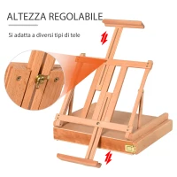 HOMCOM Cavalletto in Legno di Faggio con Cassetto Inferiore, Altezza e Angolazione Regolabile, 42x36x12.5 cm(m-4)