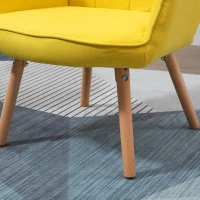 HOMCOM Sillón Individual con Respaldo Alto Reposabrazos Tela de Lino y Patas de Madera para Comedor Cocina 71x76x101cm Amarillo(m-7)
