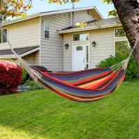 Outsunny Hängematte Outdoor Baumwolle mit Tragetasche Belastbarkeit bis 120 kg modern 290 x 150 cm Mehrfarbig(m-2)