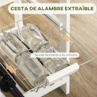 HOMCOM Set de Mesa de Bar de 119x38,5x88,5 cm con Cesta Extraíble y Botellero y 2 Taburetes de 29x29x55 cm Blanco(m-7)