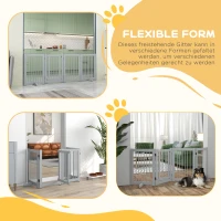 PawHut Freistehendes Hundegitter, 4 Paneele, flexibel, Kiefernholz, 204L x 36B x 75H cm, Hellgrau(m-7)