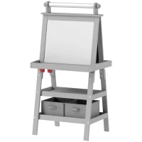 AIYAPLAY 3 in 1 Kids Easel Double-Sided Magnetic Whiteboard and Chalkboard with Paper Roll, Storage Baskets - Grey(m-11)