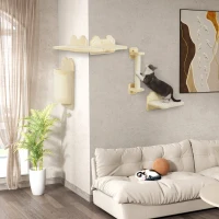 PawHut Katzentreppen-Set, 4-teilig, Kletterwand, Kratzbaum, Plüschbezug/Sisal, Beige(m-2)