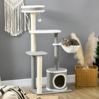 PawHut Cat Tree for Indoor Cats, Cat Tower with Scratching Posts, Multi-level Kitten Climbing Tower, 132cm(m-2)
