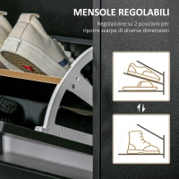HOMCOM Scarpiera Salvaspazio Regolabile, Mobile Portascarpe con 8 Scomparti Legno 80 x 24 x 120cm Nero(m-4)