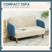 HOMCOM Two-Seater Velvet-Feel Mid Century Sofa - Cream/Blue(m-7)