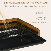 PawHut Inodoro para Perros de Acero y Madera Orinal para Entrenamiento de Cachorros Medianos Pequeños con Rejilla y Bandeja Extraíble 62x44,5x11 cm Marrón y Negro(m-4)