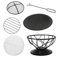 Outsunny Feuerstelle Feuerschale mit Schutz & Schürhaken Outdoor Garten Terrase Ø75 x 55H cm Schwarz(m-7)