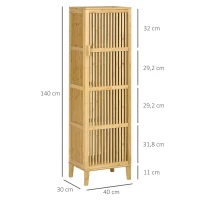 HOMCOM Meuble de rangement en bambou avec étagères et porte design à lamelles pour salle de bain chambre salon 40 x 30 x 140 cm(m-3)