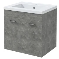 kleankin Mueble de Baño con Lavabo Cerámico Armario Bajo de Lavabo de Pared con 2 Puertas Estante Ajustable 60x45,5x60 cm Gris(m-10)