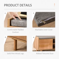 HOMCOM Shoe Bench Home Storage w/ Wood Legs Cushion Top Cabinet Organiser Hallway 2 Shelves Bedroom Furniture(m-5)