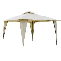 Outsunny 3.5x3.5m Side-Less Outdoor Canopy Tent Gazebo w/ 2-Tier Roof Steel Frame Garden Party Gathering Shelter Beige(m-1)