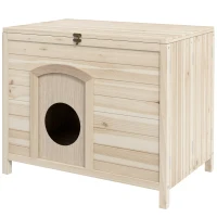 PawHut Kleines Haustierhaus für Katzen und Zwergkaninchen, Haustierhütte, faltbar, Massivholz, 78 x 51 x 62 cm(m-1)