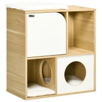 PawHut Maison pour chat design - niche chat panier chat - 3 coussins + grattoir sisal inclus - panneaux aspect chêne clair(m-11)