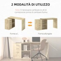 HOMCOM Scrivania Angolare per PC con 3 Cassetti e Ripiani Aperti, in Legno e Metallo, 117x83.5x76 cm, Noce(m-6)