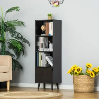 HOMCOM Estantería para Libros con 3 Estantes Abiertos y Cajón Librería Moderno para Almacenamiento Juguetes 40x30x129,5cm Negro(m-2)