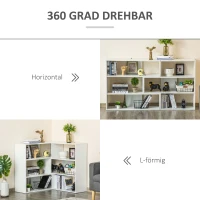 HOMCOM Bücherregal Eck-Bücherregal L-Form Standregal mit 6 Fächern Dekoregal Eckregal Medienregal 360° drehbar modern für Wohnzimmer Schlafzimmer Büro Weiß 189,5 x 30 x 89 cm(m-4)