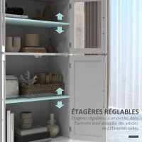 HOMCOM Buffet de cuisine armoire multi-rangements 2 placards, portes en verre, 4 étagères en bois blanc(m-5)