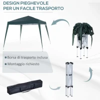 Outsunny Gazebo Pieghevole da Giardino 2.4x2.4m con Struttura in Acciaio e Corde Antivento, Verde(m-5)