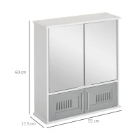 kleankin Bathroom Mirror Cabinet, Wall Mounted Storage Cupboard with Double Doors and Adjustable Shelf, Bathroom Organizer, Grey(m-3)