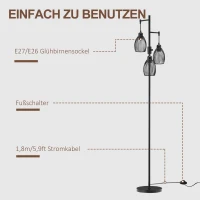 HOMCOM Stehleuchte im Industrie-Design mit 3 Lampenschirmen 30 cm x 30 cm x 170,5 cm Stahl(m-6)