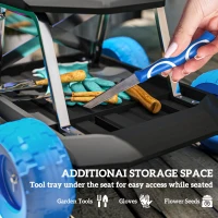 Outsunny Garden Storage Cart, with Top Seat - Blue(m-5)